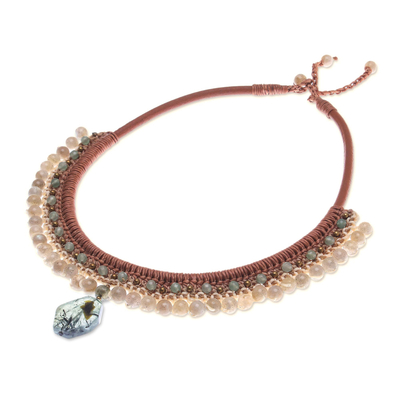 Labradorite and prehnite beaded necklace, 'Verdant Dewdrop' - Labradorite and prehnite beaded necklace