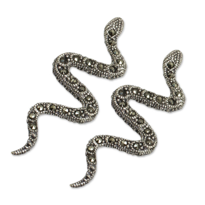 Marcasite drop earrings, 'Snakes in Synchrony' - Marcasite drop earrings