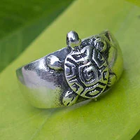 Anillo del dedo del pie de plata de ley, 'Walk Slowly' - Anillo del dedo del pie de tortuga de plata de ley hecho a mano