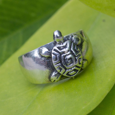Sterling silver toe ring, 'Walk Slowly' - Hand Crafted Sterling Silver Turtle Toe Ring
