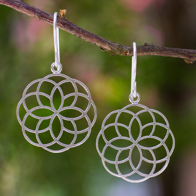 Sterling silver flower earrings, 'Blossoming Kaleidoscope' - Sterling silver flower earrings