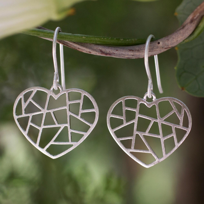 Sterling silver heart earrings, 'Paths of Love' - Sterling silver heart earrings