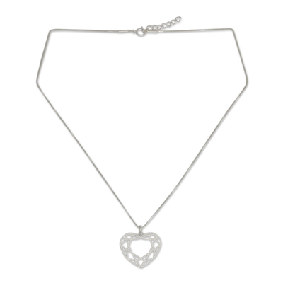 Sterling silver heart necklace, 'Web of Love' - Sterling silver heart necklace