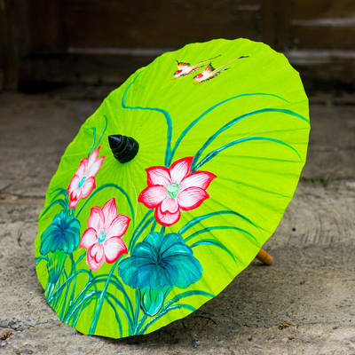 Saa paper parasol, 'Lily Wonderland' - Saa Paper Parasol with Floral Motifs