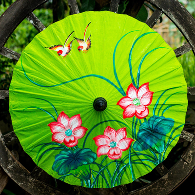 Saa paper parasol, 'Lily Wonderland' - Saa Paper Parasol with Floral Motifs