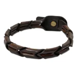 Men's leather wristband bracelet, 'World' - Men's Unique Braided Leather Bracelet