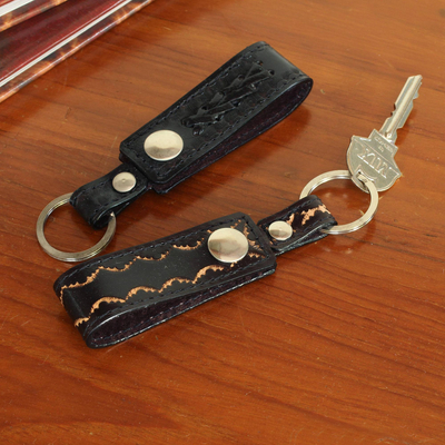 Schlüsselanhänger aus Leder, (Paar) - Handgefertigte Schlüsselanhänger aus schwarzem Leder (Paar)