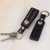 Leather key rings, 'Key to Success in Black' (pair) - Hand Tooled Black Leather Key Rings (Pair) (image 2b) thumbail