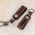 Leather key rings, 'Key to Success in Brown' (pair) - Hand Tooled Brown Leather Key Rings (Pair) (image 2b) thumbail