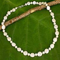 Cultured pearl strand necklace, 'White Lily'