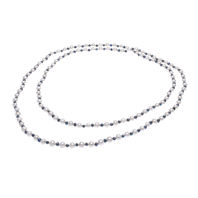 Cultured pearl long strand necklace, 'Dusky Rose' - Cultured pearl long strand necklace