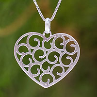 Sterling silver heart necklace, 'Thai Love'