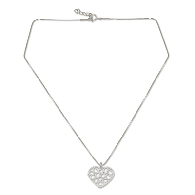Sterling silver heart necklace, 'Thai Love' - Sterling silver heart necklace