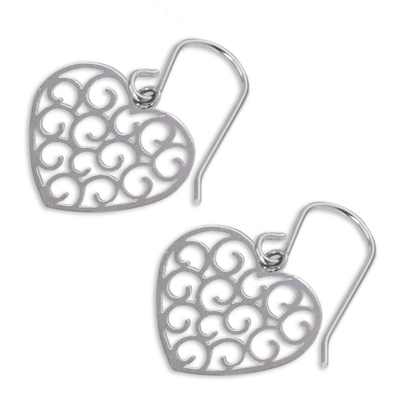 Sterling silver heart earrings, 'Thai Love' - Sterling silver heart earrings