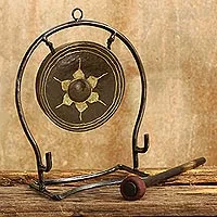 Iron and brass gong, 'Thai Harmony' (6 inch) - Iron and Brass Thai Gong (6 Inch)