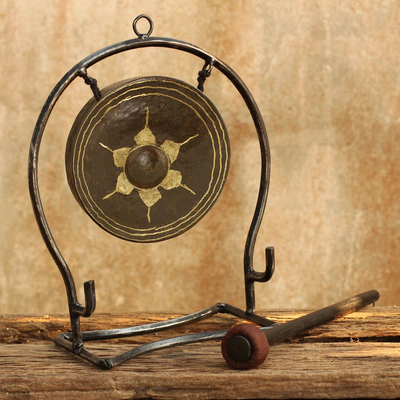 Iron and brass gong, 'Thai Harmony' (6 inch) - Iron and Brass Thai Gong (6 Inch)