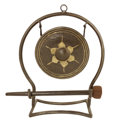 Iron and brass gong, 'Thai Harmony' (6 inch) - Iron and brass gong (Large)