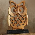 Wood sculpture, 'Adorable Owl' - Hand-carved Wood Sculpture