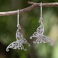 Sterling silver dangle earrings, 'Thai Chrysalis' - Handmade Butterfly Earrings Sterling Silver Jewelry