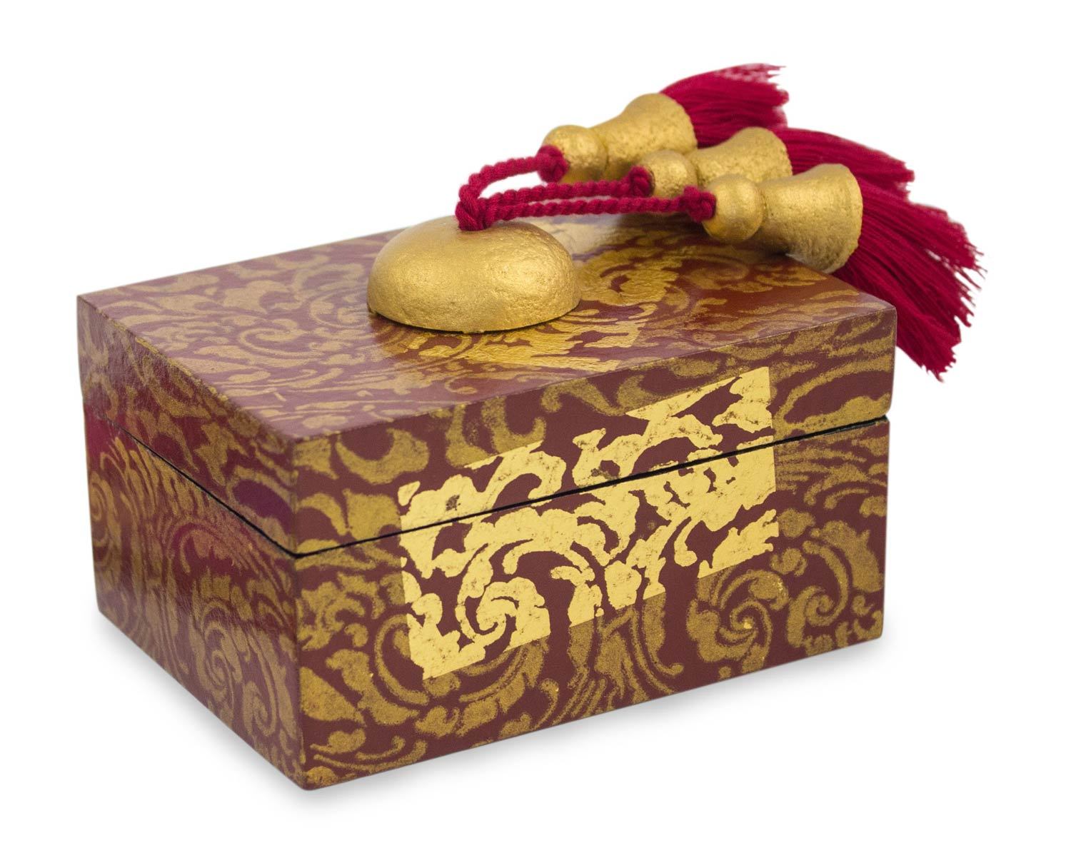 UNICEF Market Handcrafted Ornate Gold Foil Wood Jewelry Box Golden