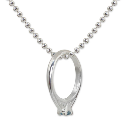 Blue Topaz Ring-pendant on Silver Necklace from Thailand