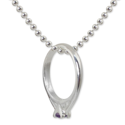 Amethyst Ring-pendant on Silver Necklace from Thailand