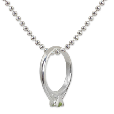 Peridot Ring-pendant on Silver Necklace from Thailand