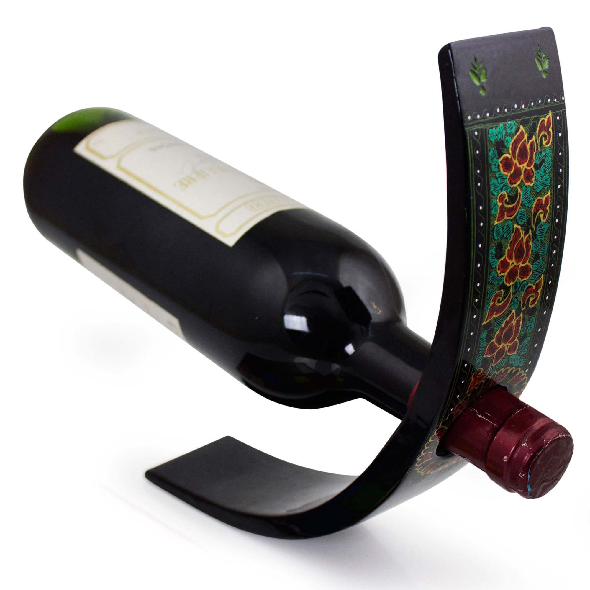 Black Lacquered Wood Wine Bottle Holder Thai Elegance NOVICA