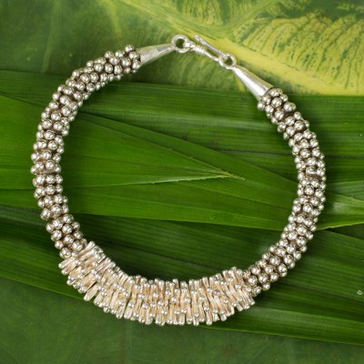 Silver beaded bracelet, 'Hill Tribe Beauty' - Silver beaded bracelet