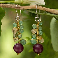 Citrine cluster earrings, 'Sweet Berries' - Colorful Gemstone and Sterling Silver Earrings