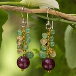 Citrine cluster earrings, 'Sweet Berries' - Handcrafted Citrine and Quartz Cluster Earrings