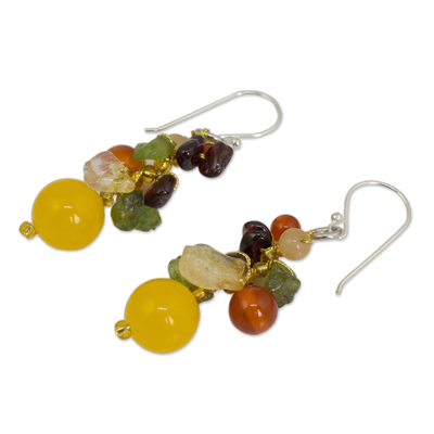 Garnet and carnelian cluster earrings, 'Sweet Tropics' - Handmade Garnet Carnelian Citrine Cluster Earrings