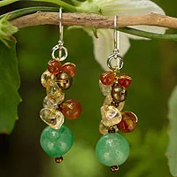 Cultured pearl and carnelian cluster earrings, 'Turning Leaves'