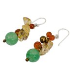 Cultured pearl and carnelian cluster earrings, 'Turning Leaves' - Handcrafted Pearl Carnelian Citrine Cluster Earrings