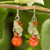 Cultured pearl and carnelian cluster earrings, 'Spicy Peach' - Handcrafted Pearl Carnelian Prehnite Cluster Earrings (image 2) thumbail