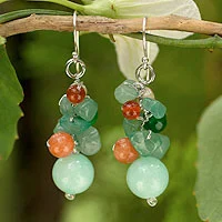 Cultured pearl and carnelian cluster earrings, 'Lemongrass'