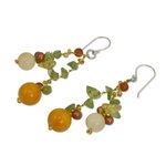 Cultured pearl and peridot beaded earrings, 'Citrus Party' - Pearl Peridot Quartz Cluster Earrings