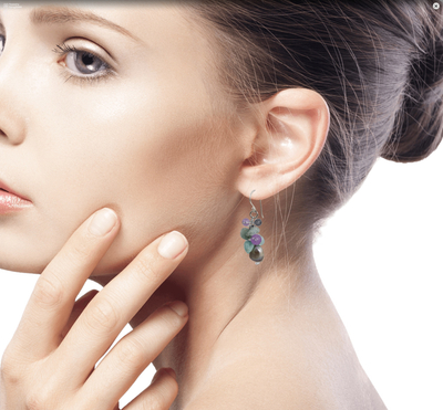 Cultured pearl and aquamarine cluster earrings, 'Clover' - Pearl Aquamarine Quartz Cluster Earrings