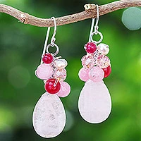 Featured review for Rose quartz cluster earrings, Pink Rose