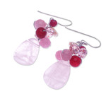 Rose quartz cluster earrings, 'Pink Rose' - Handcrafted Thai Quartz Cluster Earrings