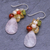 Rose quartz and peridot cluster earrings, 'Tropical Garden' - Quartz Carnelian Citrine Cluster Earrings (image 2b) thumbail