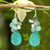 Cultured pearl and aquamarine cluster earrings, 'Cool Beauty' - Handmade Pearl Aquamarine Blue Calcite Earrings Thailand thumbail