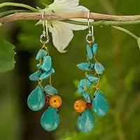 Pendientes con cuentas - Aretes artesanales únicos de color turquesa con cornalina