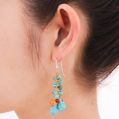 Perlenohrringe - Einzigartige türkisfarbene handgefertigte Ohrringe mit Karneol