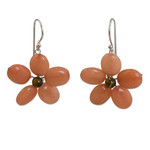 Quartz and tiger's eye beaded dangle earrings, 'Ginger Chiang Mai Flower' - Handcrafted Thai Quartz Tiger Eye Flower Earrings