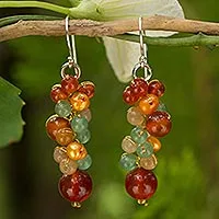 Featured review for Pearl and carnelian beaded earrings, Golden Vines