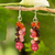 Cultured pearl and carnelian cluster earrings, 'Rosy Vineyard' - Beaded Pearl Carnelian and Quartz Handmade Earrings thumbail