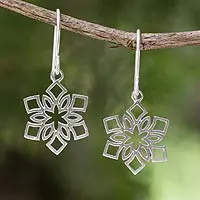 Pendientes colgantes de plata de ley, 'Copos de nieve florecientes' - Joyería artesanal Pendientes de plata de ley para mujer