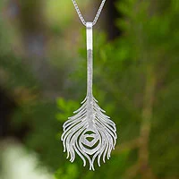 Sterling silver pendant necklace, 'Peacock Art' - Sterling Silver Jewellery Artisan Crafted Necklace