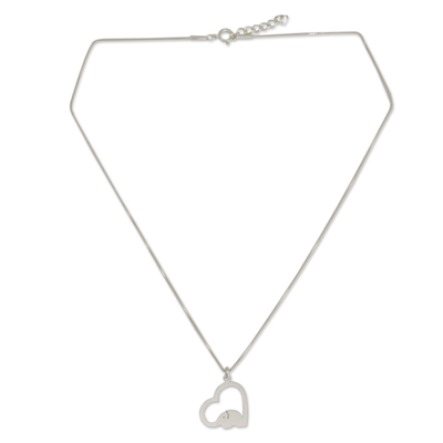 Sterling silver heart necklace, 'Heartfelt Elephant' - Thai Elephant Jewellery Necklace in Sterling Silver